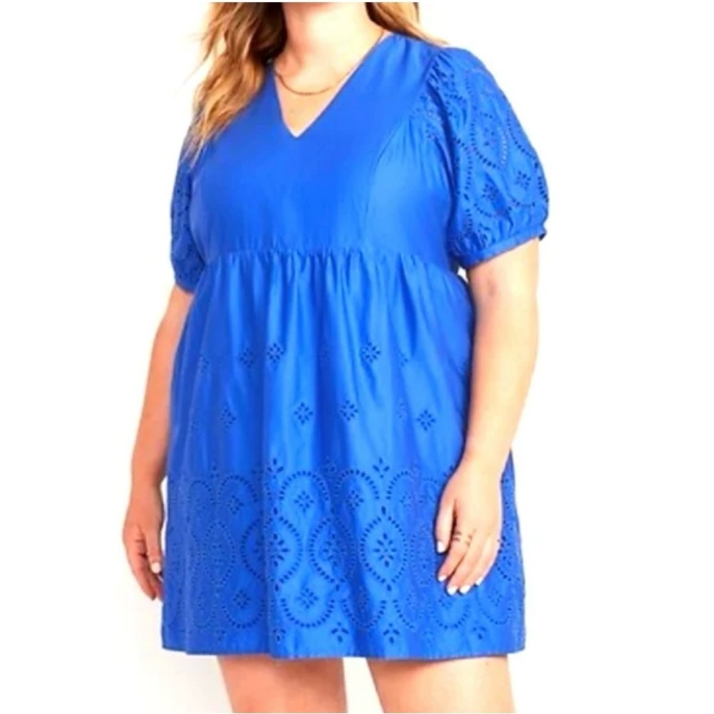NWT Old Navy V-Neck Eyelet Mini Dress 2X XXL 100% Cotton Blue Lightweight Lace